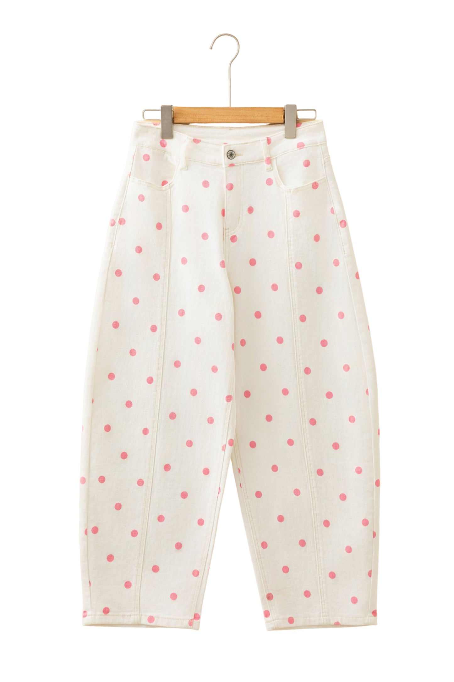 Blue Polka Dot Barrel Jeans High Waist Wide Leg Pants
