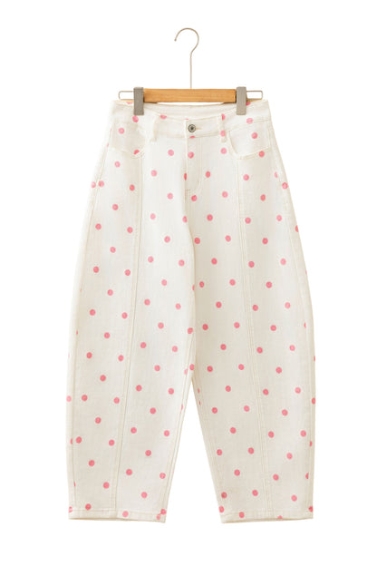Blue Polka Dot Barrel Jeans High Waist Wide Leg Pants