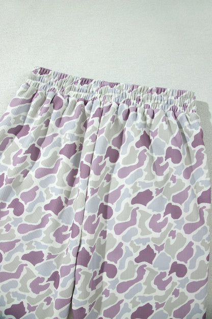 Pastel Camo Print Drawstring Wide Leg Pants