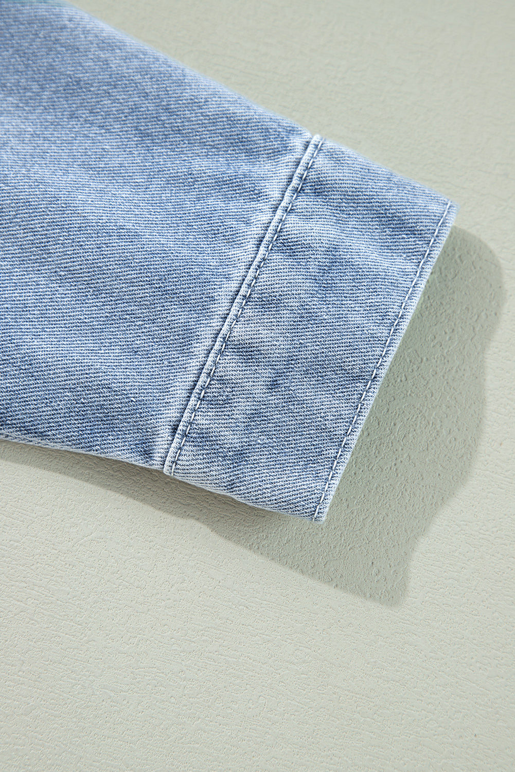 Beau Blue Ruffle Raw Hem Flap Pocket Denim Jacket