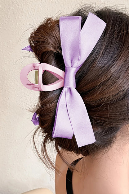 White Elegant Satin Bow Large Hair Claw Clip for Women