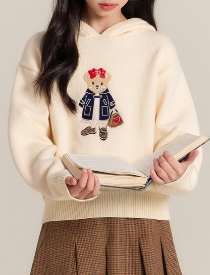 Kids Classic Pullover Hoodie with Bear Embroidery Sweater