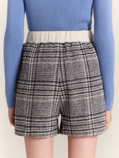 Girls Plaid Wool Blend Shorts with Elastic Waist