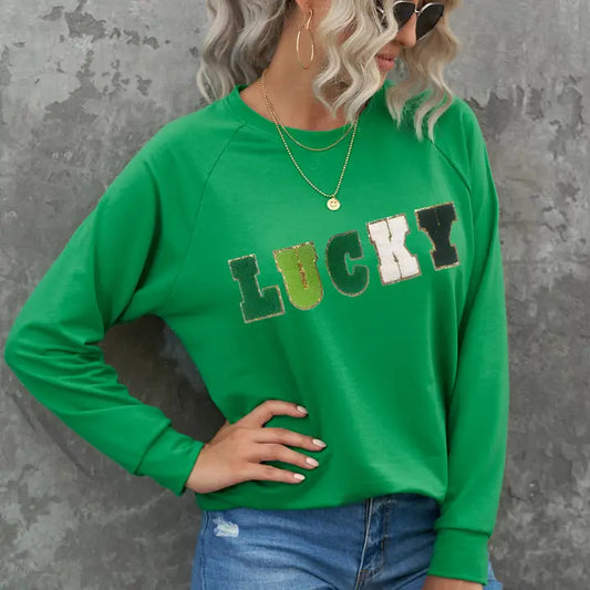 LUCKY Chenille Letter Graphic Sweatshirt – St. Patrick’s Day