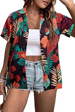 Womens Hawaiian Shirts Button Up Casual Floral Tropical Shirt Summer Beach Shirt Cool Short Sleeve Blouse Tops Plus Sise