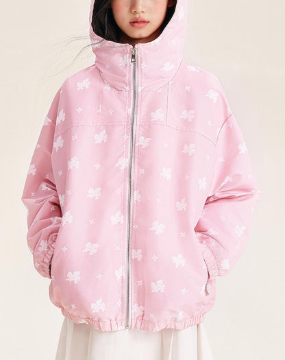 Girls Pink Windbreaker Jacket with Hood and Zip
