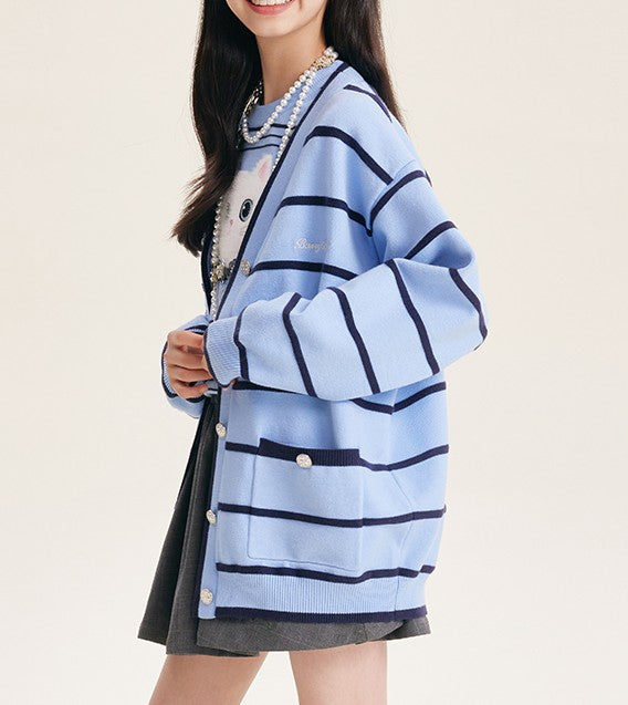 Cute Striped Knit Cardigan Sweater for Girls