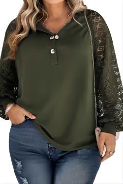 Women Tops Blouses Casual Lace Crochet Turtleneck Long Sleeve Pullovers Plus Size T Shirts