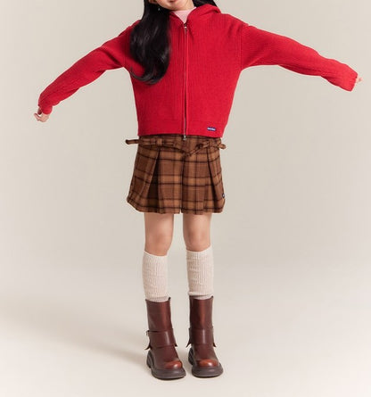 Girls Knit Hoodie with Flower Embroidery