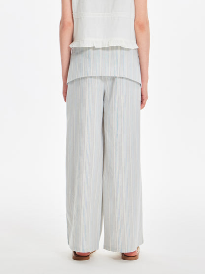 Striped Wide Leg Pants with Tie Waist and Pockets