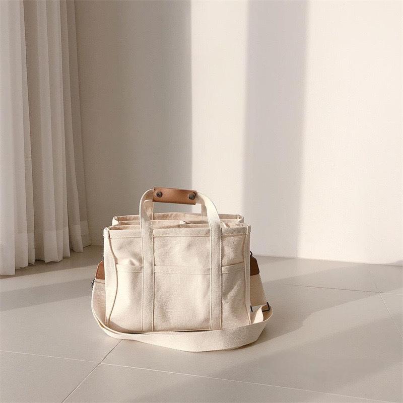 Black Canvas Crossbody Shoulder Tote Bag for Travel