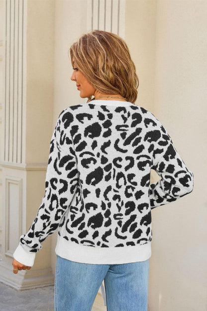 2025 Fall Leopard Print Cardigan Sweater with Tie Front for Women