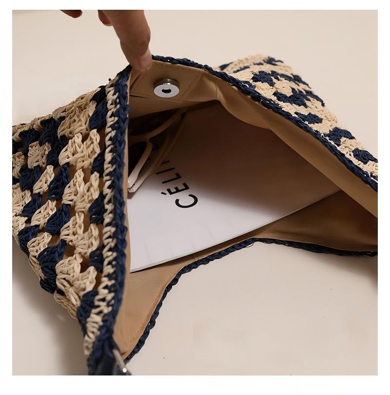 Crochet Straw Shoulder Bag Boho Beach Tote for Women