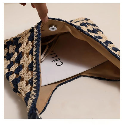 Crochet Straw Shoulder Bag Boho Beach Tote for Women