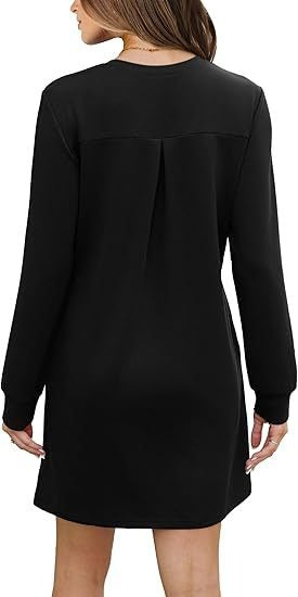 Cozy Long Sleeve Crewneck Sweatshirt Dress with Pockets
