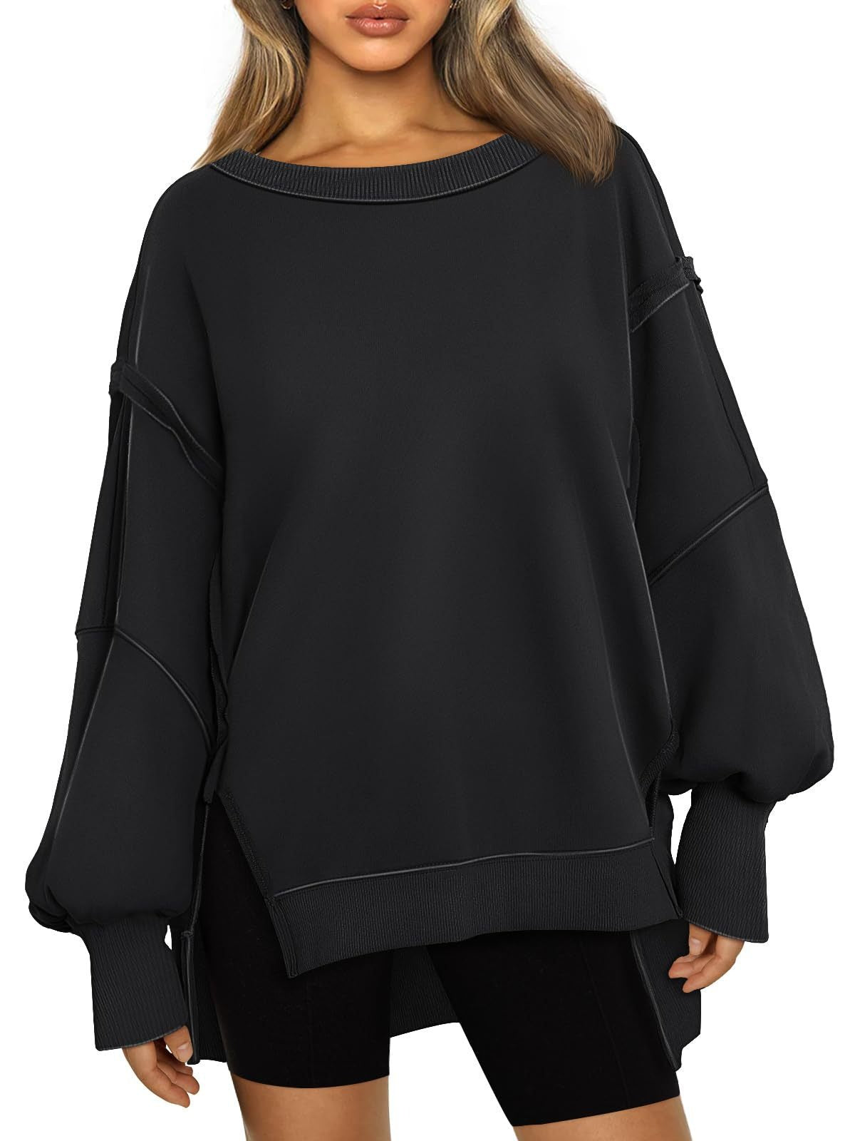 Oversized Drop Shoulder Sweatshirt - Pullover Top