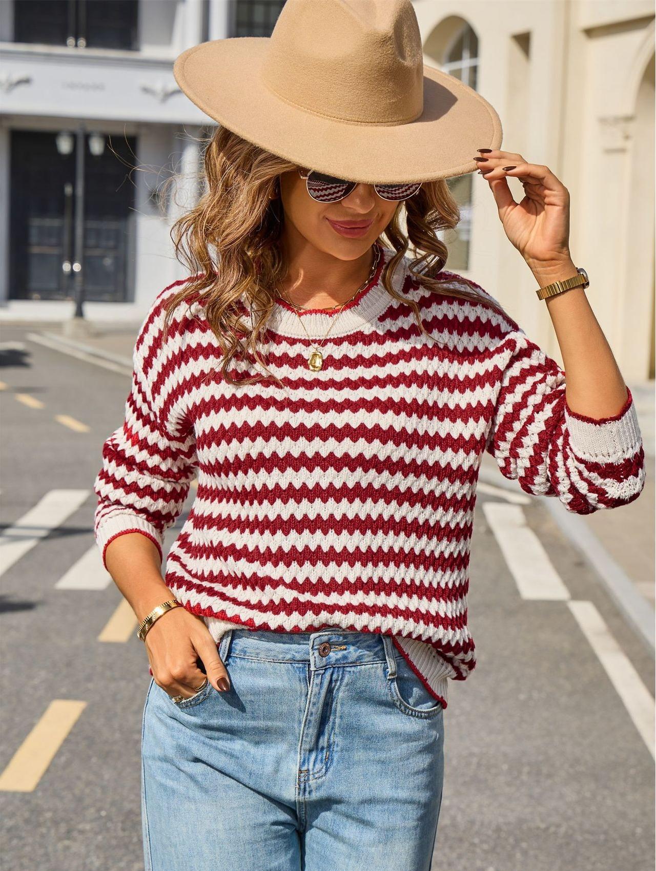 Wave Stripe Knit Sweater – Minimalist Fall Look