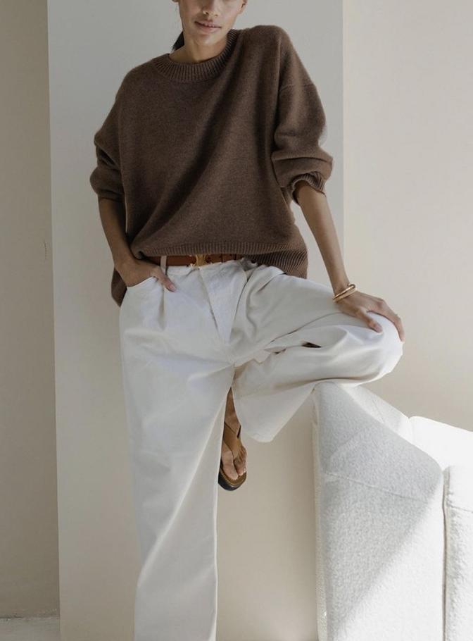 Cozy Solid Crewneck Knit Sweater for Women Fall Winter