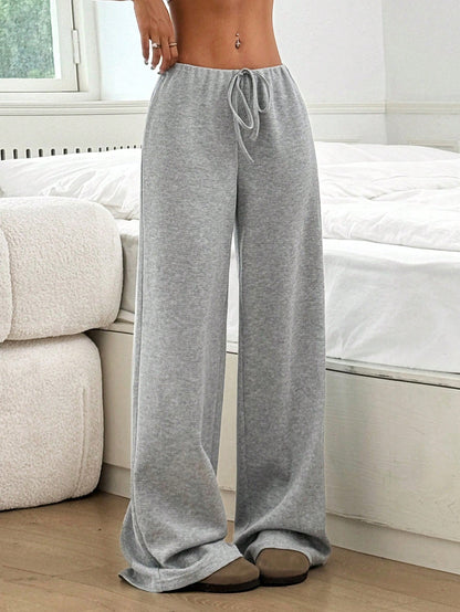 Cotton Wide Leg Lounge Pants with Drawstring Waist