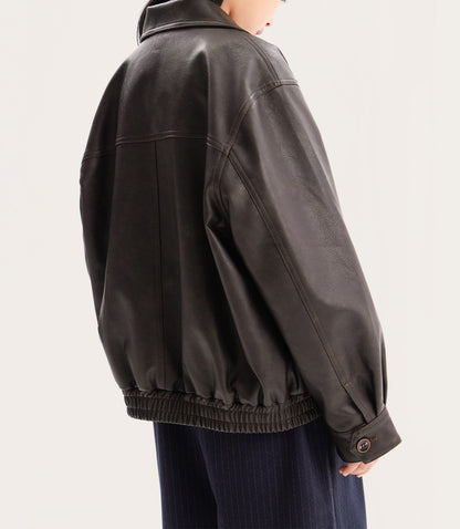 Kids Oversized Vintage Faux Leather Jacket Casual