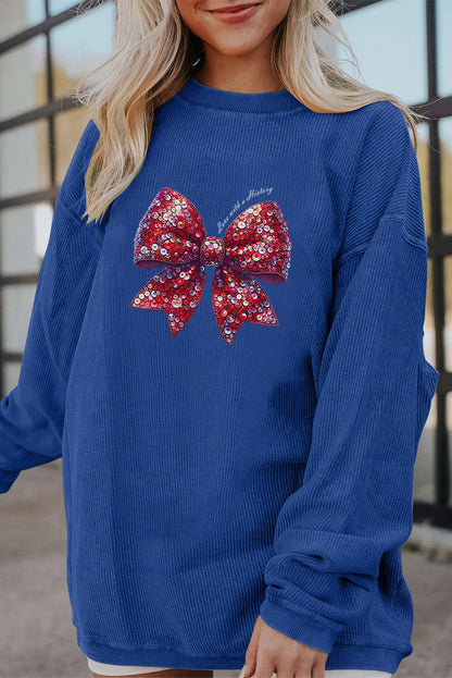 Valentine Sequin Bow Heat Transfer Corduroy Sweatshirt