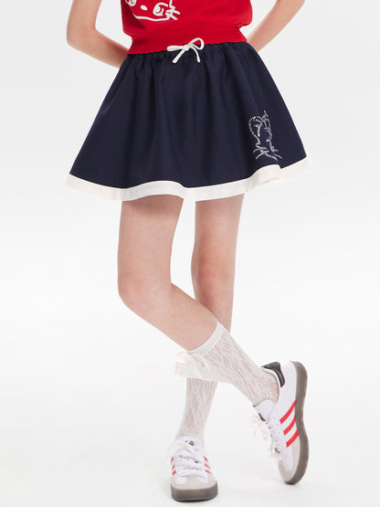 Girls Cat Print Ruffle Hem Skirt with Shorts