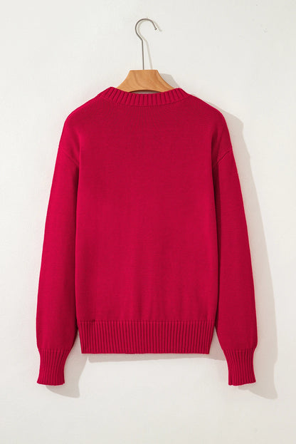 Fiery Red MERRY Letter Pattern Christmas Holiday Baggy Sweater