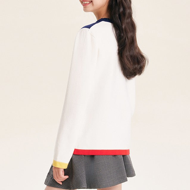 Girls' Cartoon Cat Graphic Knit Pullover Sweater