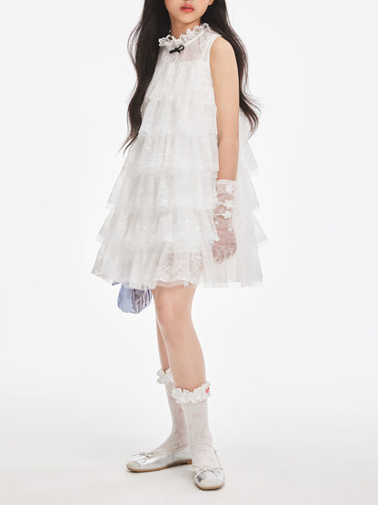 Girly Lace & Tulle Sleeveless Princess Dress for Girls