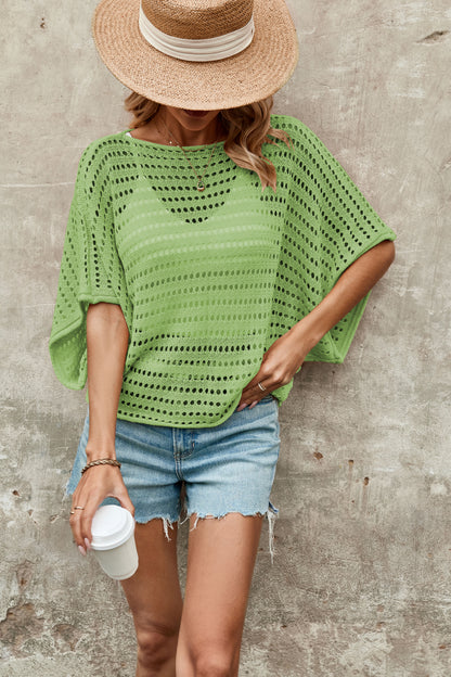 Hollow Knit Short Sleeve Sweater Loose Summer Top