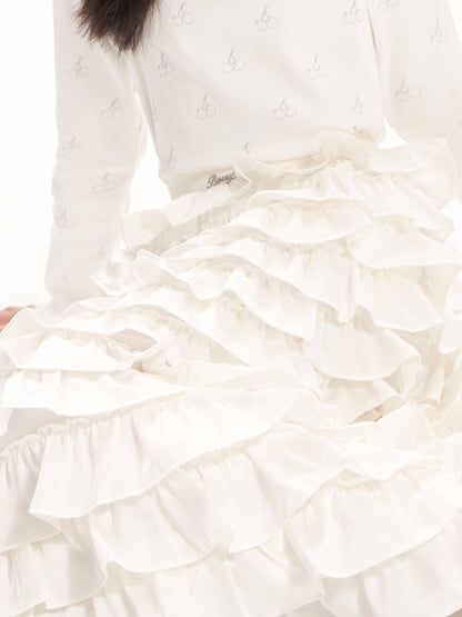 Girls Satin Ruffle Layered Princess Cake Skirt