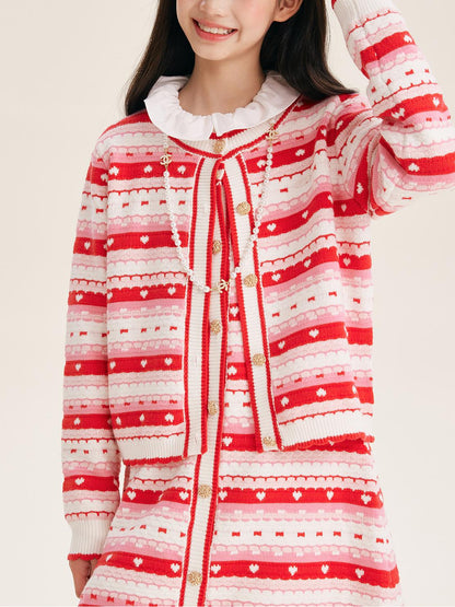 Girls' Striped Knit Button-Front Cardigan Sweater