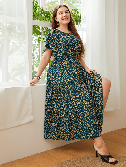 Women Short Sleeve Loose Plain Casual Plus Size Long Maxi Dress