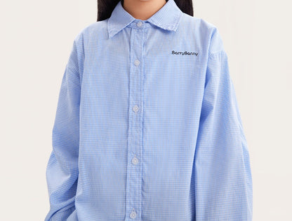 Girls Blue Cotton Long Sleeve Button Down Shirt