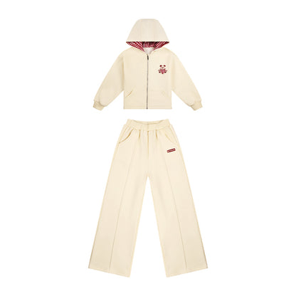 Girls Bear Hoodie Sweatshirt and Straight Pants Set