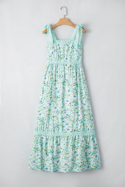 Pink Floral Lace Strap Empire Waist Maxi Dress