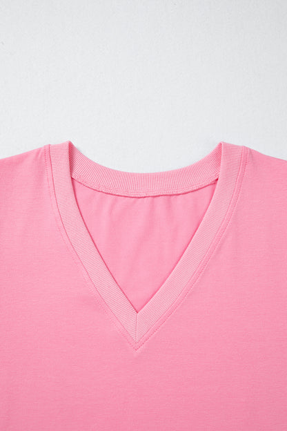 Womens V Neck Puff Sleeve Blouse Lightweight Casual Top