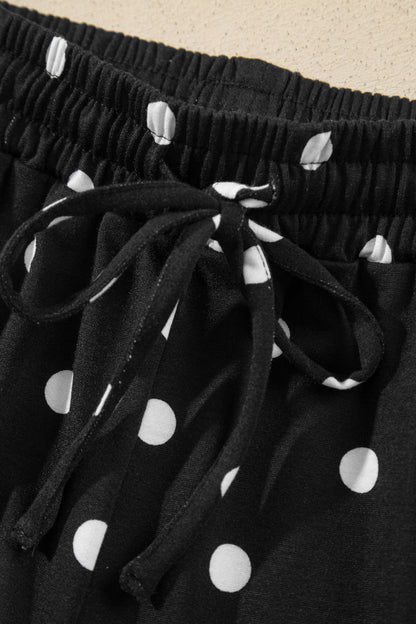 Polka Dot Puff Sleeve Wide Leg Two Piece Pants Set