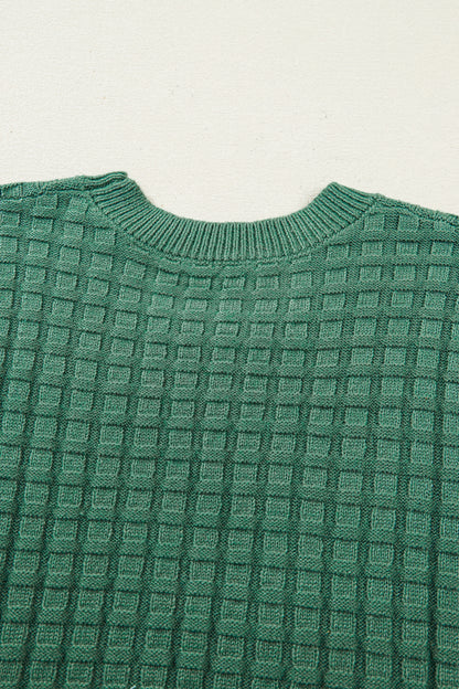 Mist Green Textured Knit Short Sleeve Sweater Top