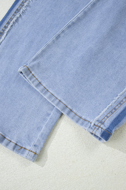 Beau Blue Contrast Stripe Patchwork Frayed Jeans