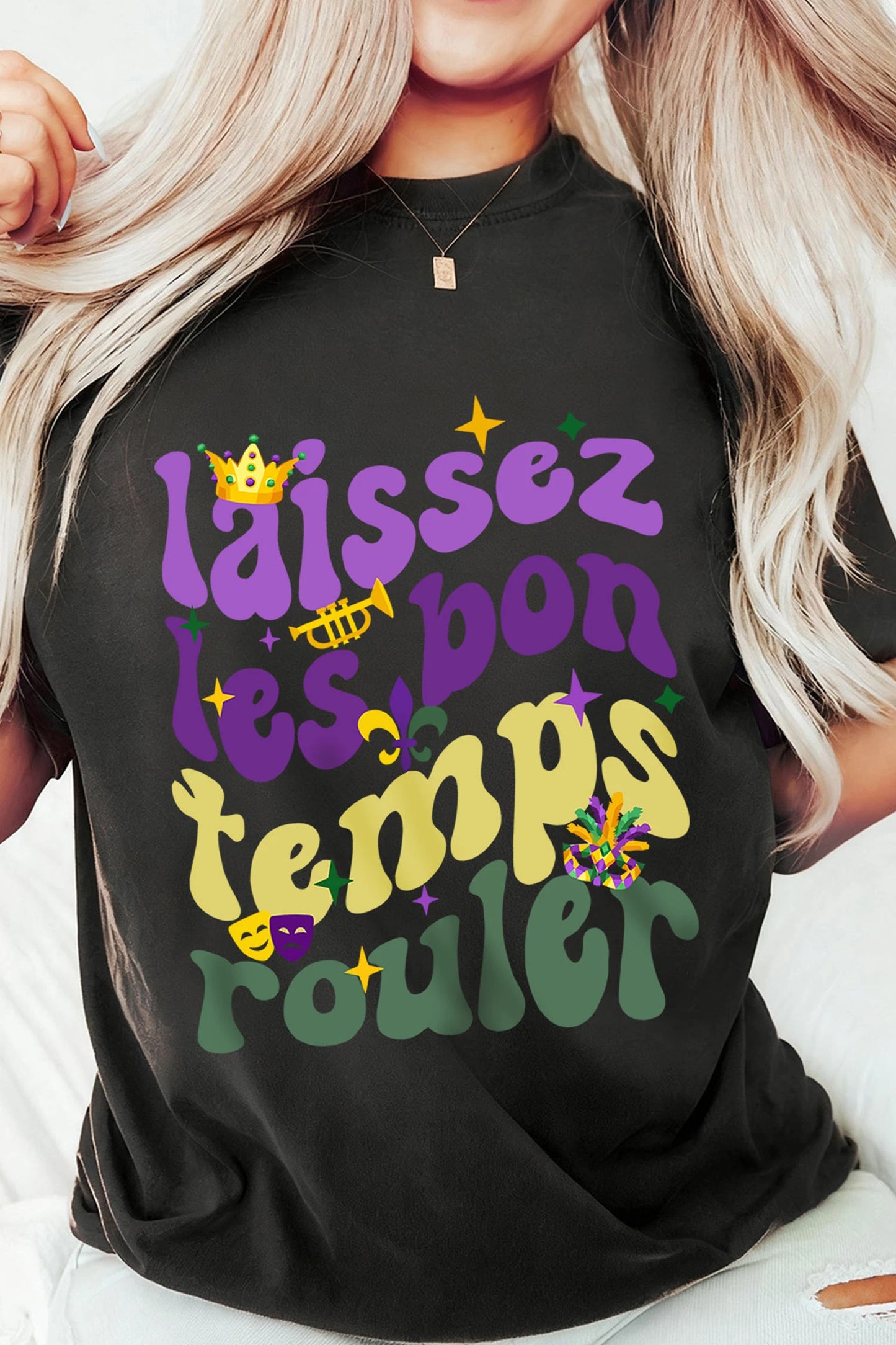 Black Laissez Les Bon Temps Rouler Mardi Gras Tee