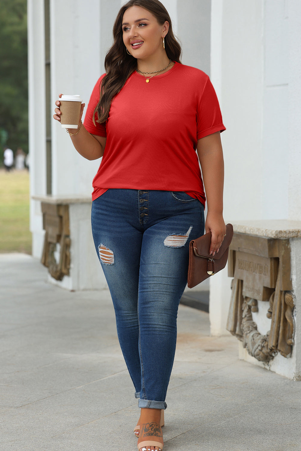 White Casual Crew Neck Short Sleeve Basic Tee