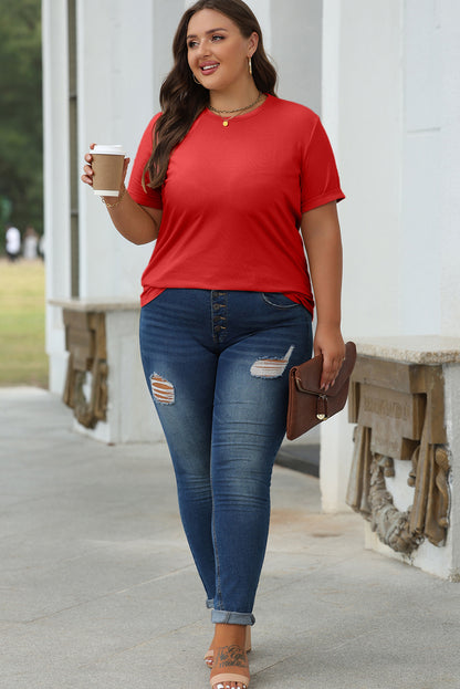 White Casual Crew Neck Short Sleeve Basic Tee