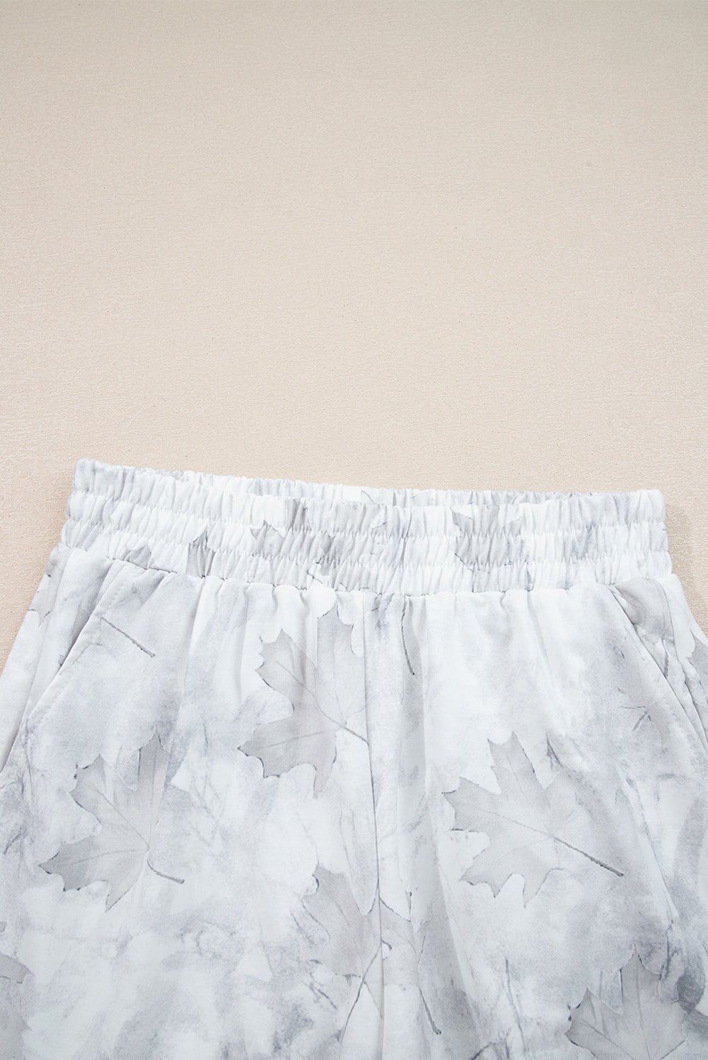Beige Camo Print Lounge Pullover and Elastic Waist Short Set