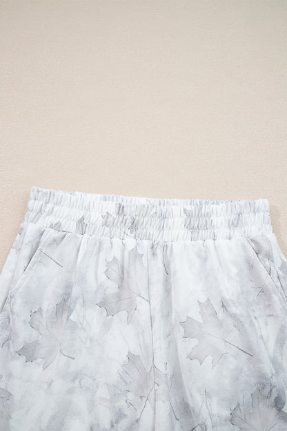 Beige Camo Print Lounge Pullover and Elastic Waist Short Set