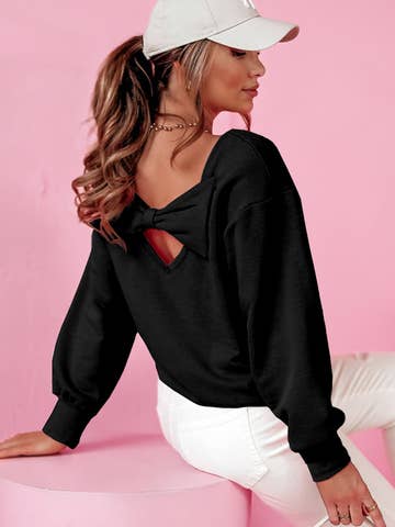 Bowknot Dewback Round Neck Sweatshirt