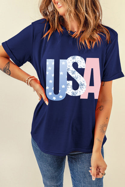 USA Graphic Tee Flag Day Independence Casual Top