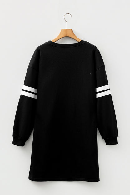Customizable Varsity Stripe Sleeve Sweatshirt Dress Game Day