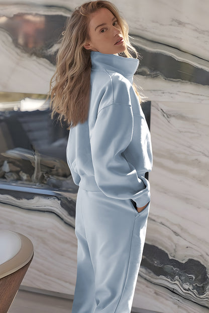 Black Half Zip up Pullover Active Top and Joggers Set