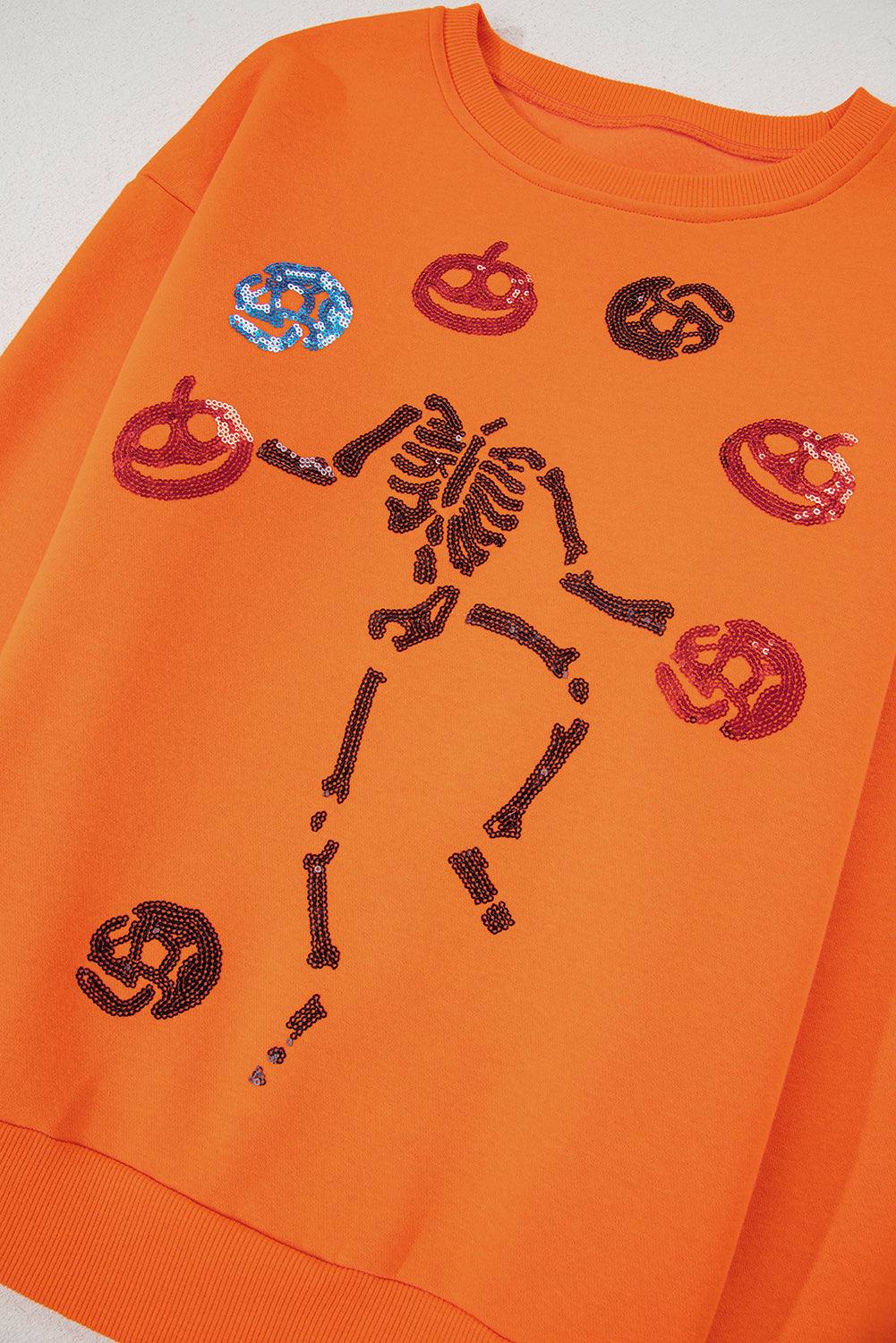 Sequin Skeleton Pumpkin Halloween Crewneck Sweatshirt